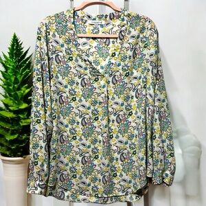 Rose & Olive Green Long Sleeve Floral Blouse